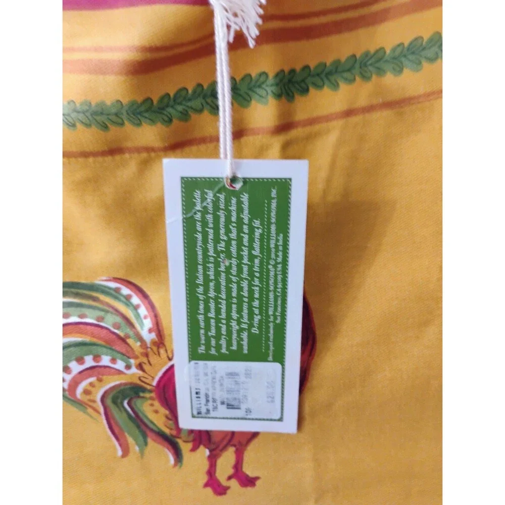 NEW Williams Sonoma Tuscan Rooster 2-pocket Cotton Yellow Apron